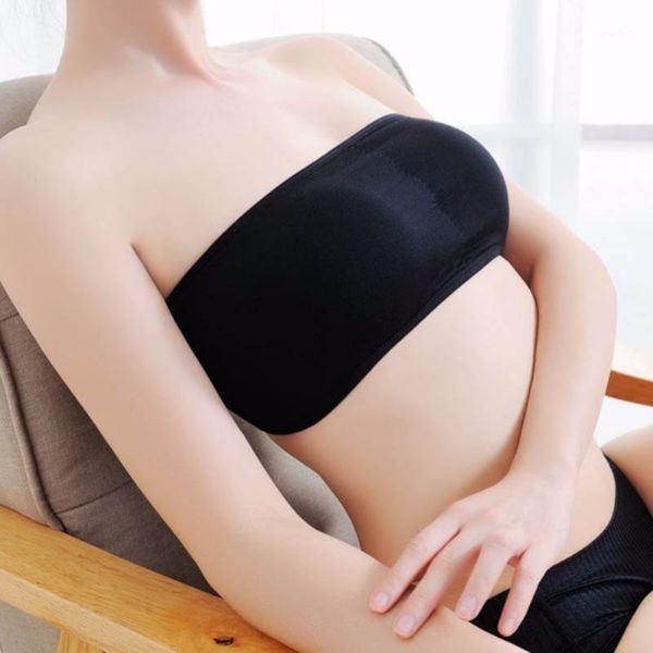 

bras women spandex lycra strapless solid wireless full cup one piece girl brassiere bandeau1, Red;black