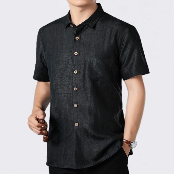 

2019 summer 100%silk men shirt short sleeve casual shirt male social loose man shirts camisas hombre 8026 kj19491, White;black