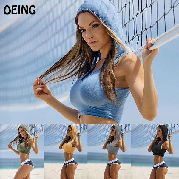 

women's tanks & camis oeing 5 colors women casual slim sleeveless short tank vest hoodies pullover fashion hooded sport wear1, White