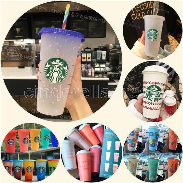

ups 24oz color change tumblers plastic drinking juice cup with lip and straw magic coffee mug costom starbucks color changing plastic cup