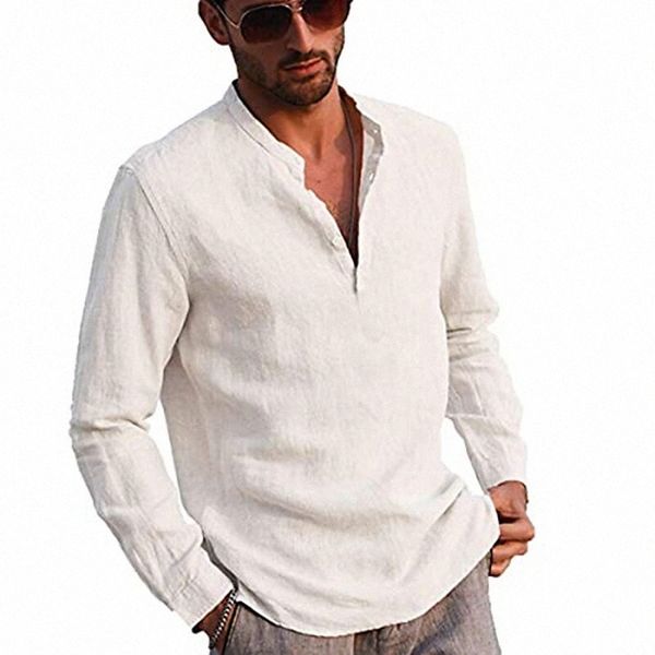 

mens henley shirt casual button down long sleeve cotton irregular hem lightweight basic standard fit a65f#, White;black
