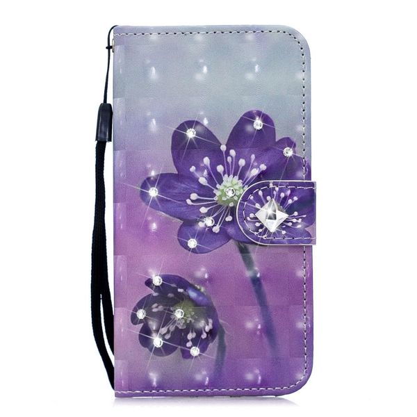 

3d diamond encrusted painting pattern coloured drawing horizontal flip pu leather case with holder card slots wallet for xiaomi mi 8 lite
