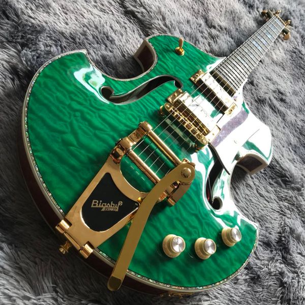 

custom grand semi-hollow body electric guitar in green