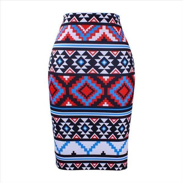 

western design vintage geometric print female pencil skirts s-4xl fashion women bodycon saias girls faldas slim bottoms, Black