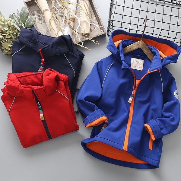

autumn winter children coat for boys soft-shell polar fleece jacket for boys windproof waterproof jacket 4-13y, Blue;gray