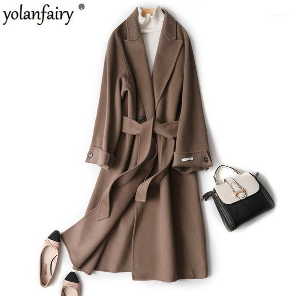 

long wool coat women spring autumn woolen jacket black brown oversized coat korean elegant overcoat casaco feminino 1112 kj40721