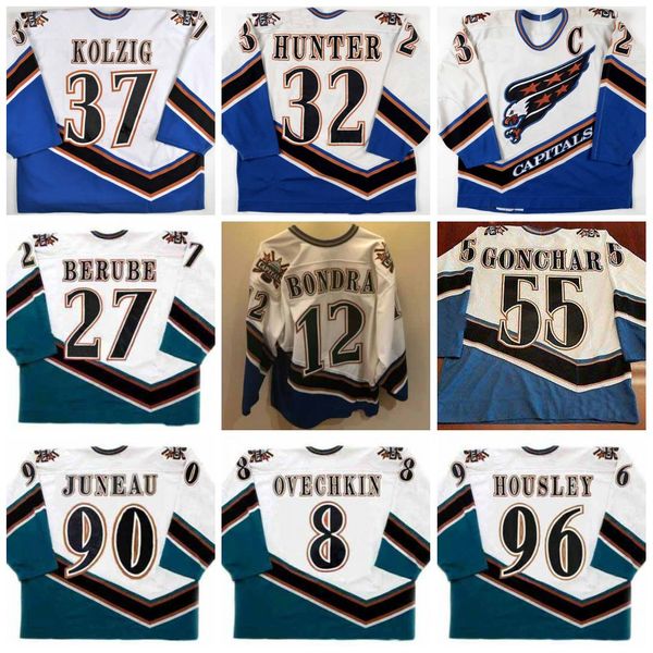 

washington capital 8 alexander ovechkin retro hockey jersey craig berube phil housley joe juneau olaf kolzig peter bondra dale hunter jersey, Black