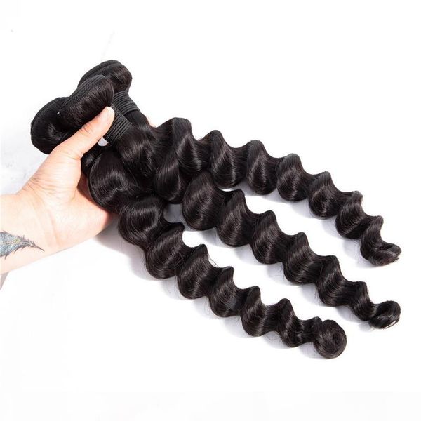 

brazilian loose deep wave 3 bundles with closure middle 3 part double weft human hair extensions dyeable human hair 100gram bundles, Black