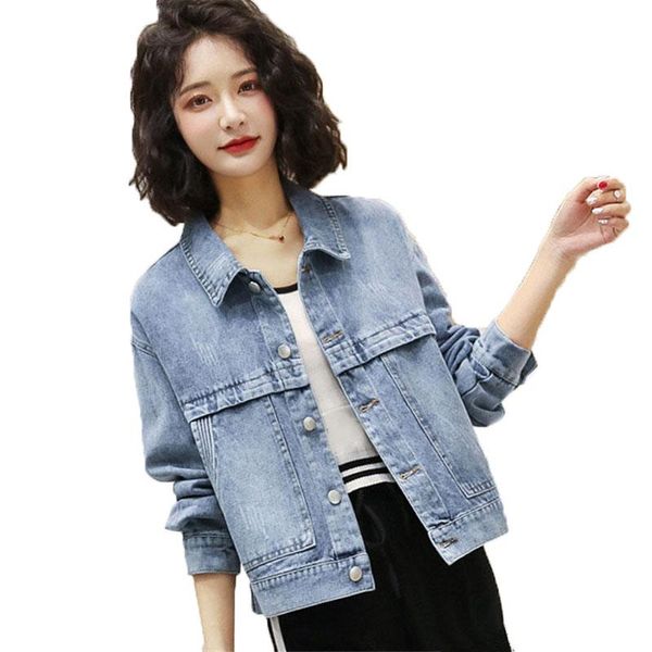 

fall 2021 women jean jackets korean loose letter embroidery long sleeve cropped jacket female fashion single breasted denim coat, Black;brown