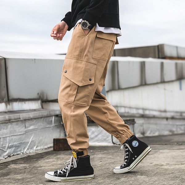 

20 year spring new corset harun overalls men's trendy multi pocket loose, Black