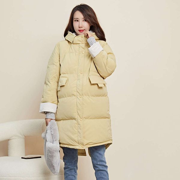 

winter women's pregnant 2020 loose cotton padded cloth medium length overcoat thickened, White