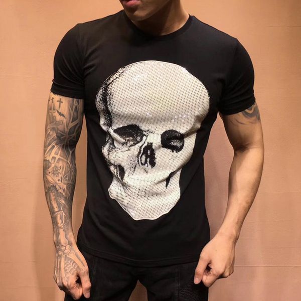 

2021 summer designer shirt men clothing fashion tshirts rhinestone big skulls cotton t-shirt male tees 4mz4, White;black
