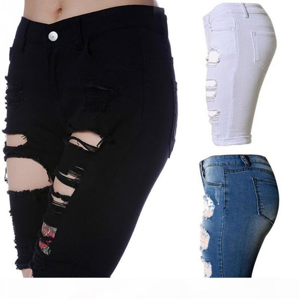 

summer high high waist shorts women denim shorts vintage streetwear ripped short jeans hole female casual shorts black white s-2xl, Blue