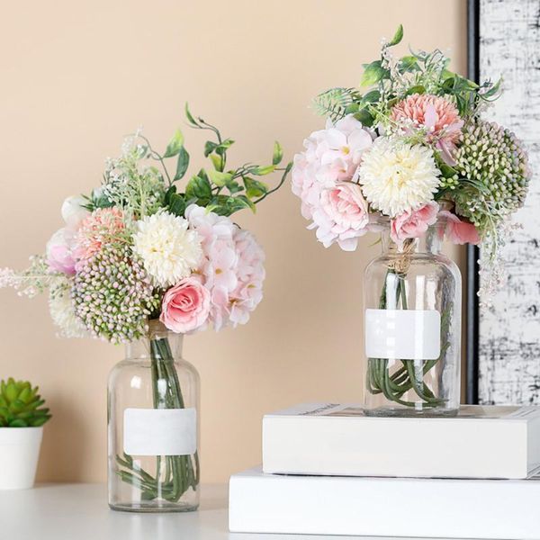

romantic hydrangea bouquet artificial silk flower plant bonsai wedding decor simulation rose for wedding home party decorations1