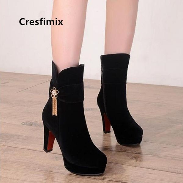 

cresfimix botas femininas женщины моды черный плюс размер удобная side zipper boots дамы casual beige high boots c6036, Black