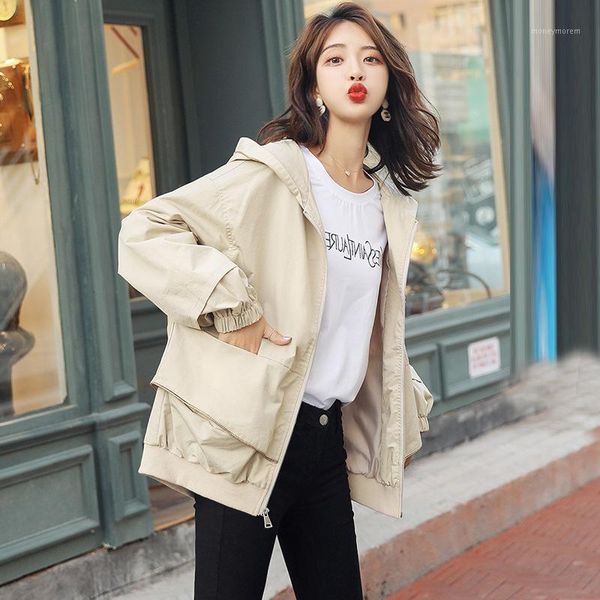 

women's trench coats season 2021 han edition joker leisure fashion women's clothing cultivate morality short coat coat1, Tan;black