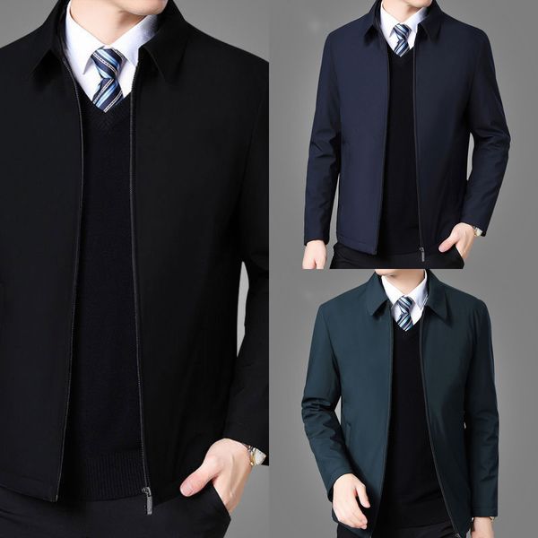 

turn jacket coats mens down collar winter jackets zipper and side pocket men's clothing 2020 fashion long sleeve coat men, Black