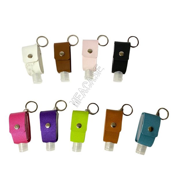 

pu leather 30ml hand sanitizer bottle bags alcohol perfume bottle cover disinfectant bag pendant protective cover keychain holder d92104, Blue