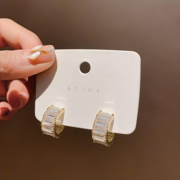 

stud korean fashion jewelry zircon micro inlay c-type earrings for woman super shiny earring french high-quality, Golden;silver