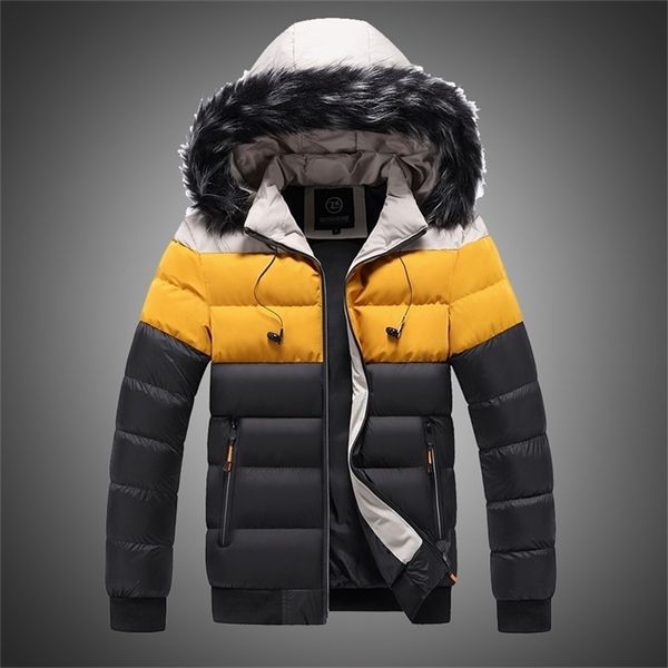 Пуховая куртка мужская зимняя куртка меховой воротник с капюшоном пальто толщиной пальто мужчины Parkas вниз куртка хлопок внутри теплого плюс размер 4xL 5XL 201114