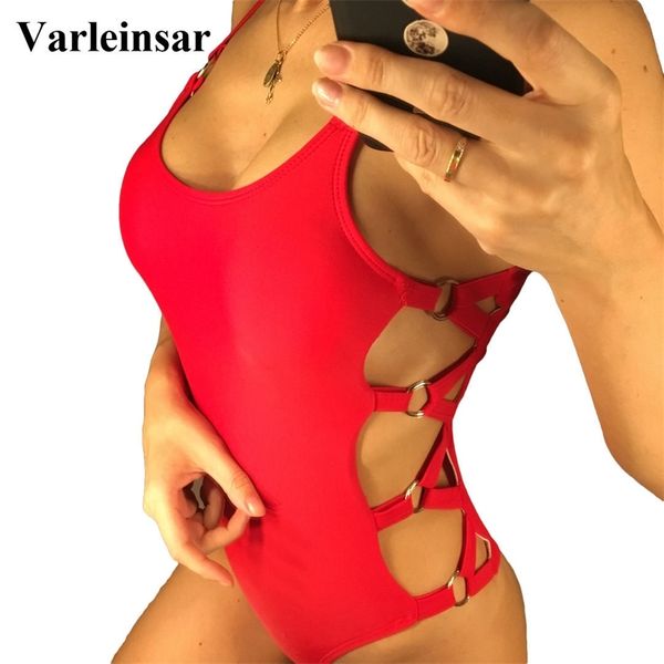 

s-xl black red hollow cut out full back women swimwear one piece swimsuit female bather bathing suit swim lady v649 y200319, White;black