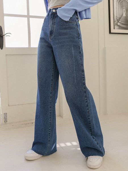 

dazy high waist slant pocket raw cut jeans z3sa#, Blue