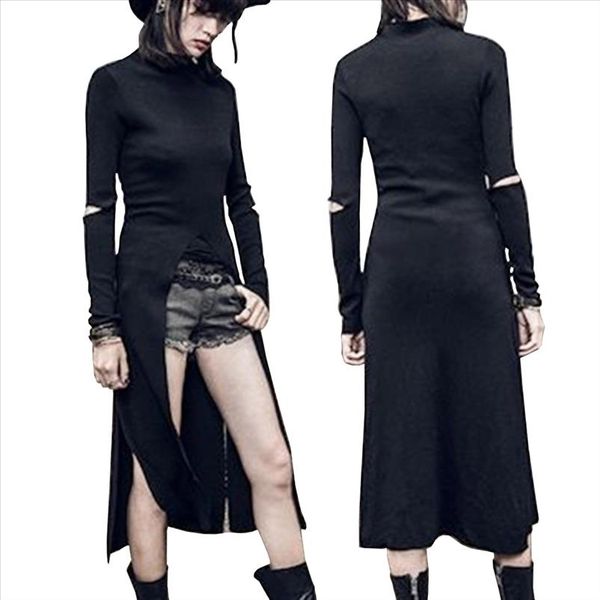 

evening party club elegant dress 2018 women long sleeve vestidos womens dresses split hollow fashion dress, Black;gray