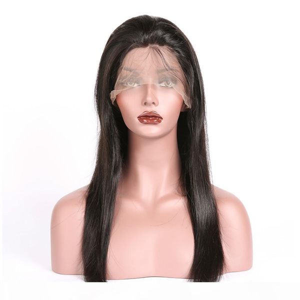 

360 frontal full lace human hair wigs pre plucked brazilian virgin hair glueless silky straight 360 lace front wig for black women, Black;brown