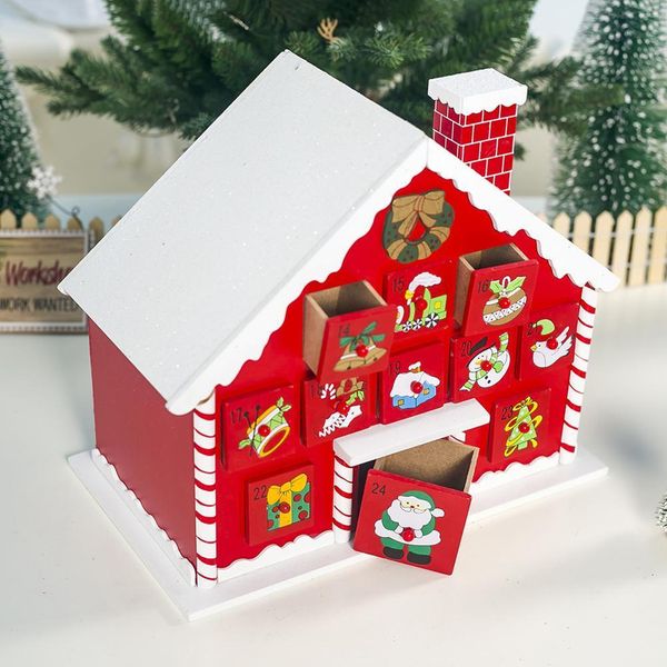 Holz-Weihnachts-Adventskalender mit Schubladen, Süßigkeiten-Geschenk-Aufbewahrungsbox für Kinder, Weihnachtskalender, Weihnachtsdekoration, Y201006