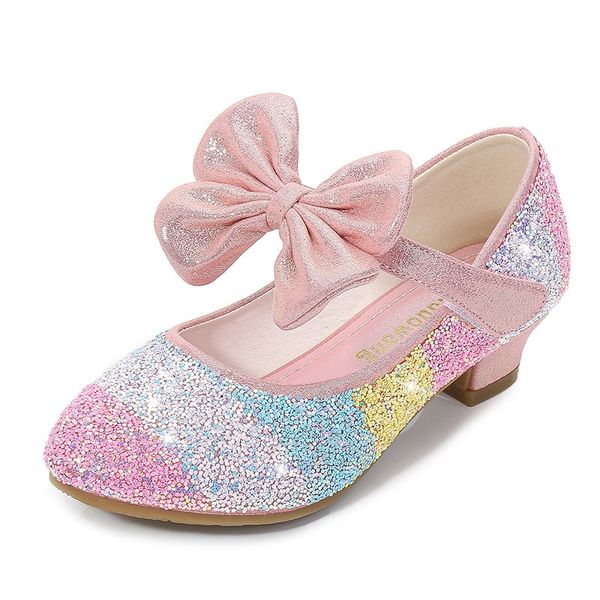 Scarpe in pelle per bambini con punta arrotondata e suola morbida per ragazze con tacco alto Princess Crystal Single Shoes 201201