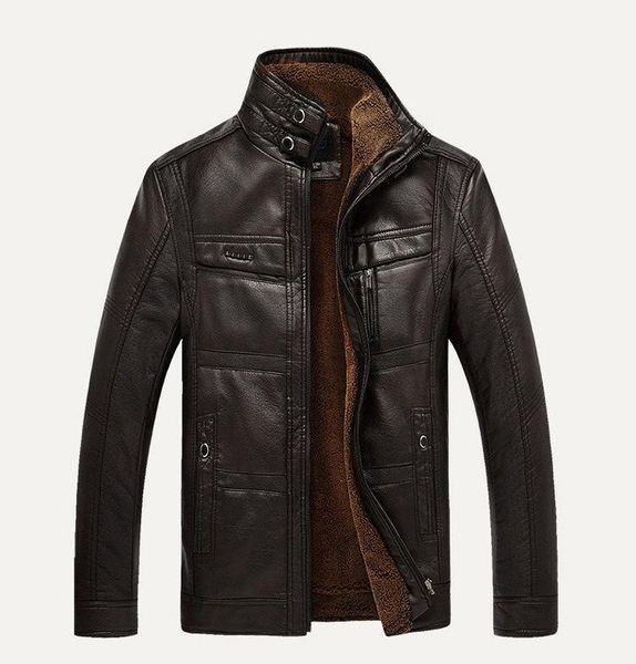 

men's motorcycle leather jackets warm thick winter coats zipper stand collar outerwear m-3xl1, Black