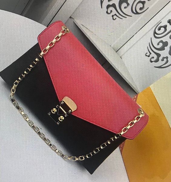 

real fashion handbags purses shoulder mono chain hasp metal classic bags tote m41200 leather lady women bag 41200 mlxi, Red;black
