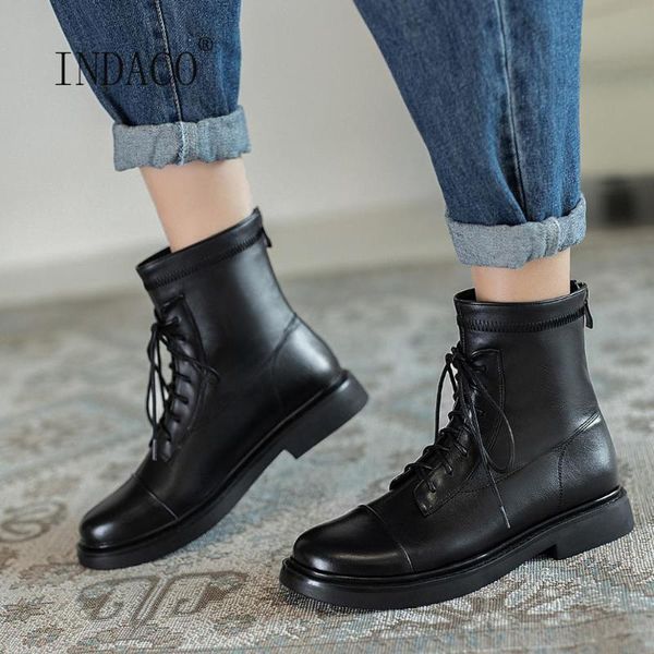 

women leather boots martin winter shoes women thick heel black boots cross strap autumn zip zapatos mujer