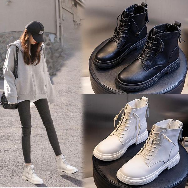 

boots winter shoes women genuine leather white round toe for botas de invierno para mujer ls7, Black