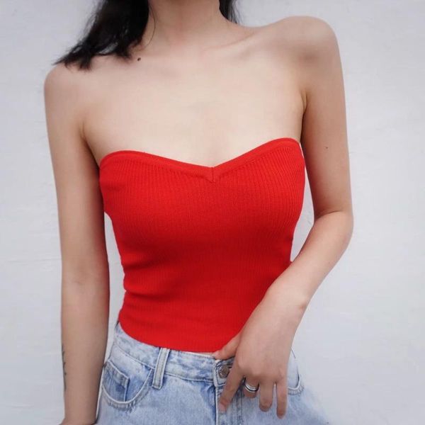 

bustiers & corsets 2021 summer knitted women's european and american ins slim curved tight tube soutien gorge bandeau staniki damskie, Black;white