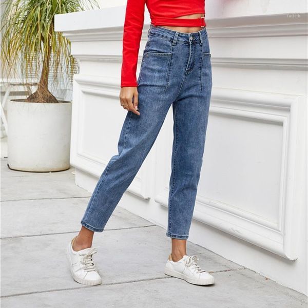 

2020 spring jeans woman mom jeans pants boyfriend for women with high waist push up large size ladies denim1, Blue