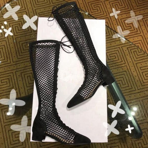 

women shoes heels knee high boots botas mujer new ankle boot autumn chaussures femme mesh female shoes casual zipper botas, Black