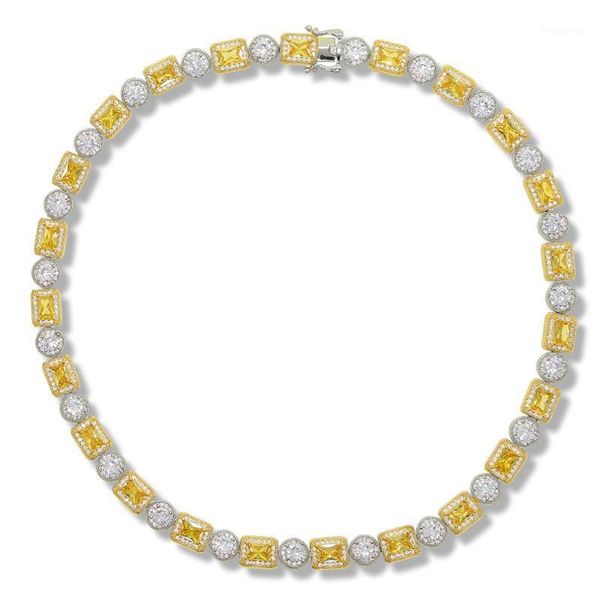 

new 8mm square round rock cubic zirconia 5a cz tennis chain necklace two tone full iced out cz hiphop necklace for mens jewelry1, Golden;silver