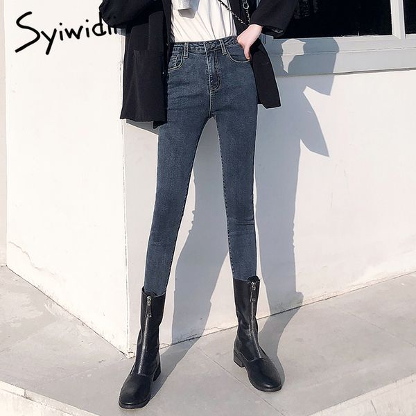 

gray jeans woman high waist women skinny fashion korean washed coated denim pencil pants stretch jean black plus size new 201029, Blue