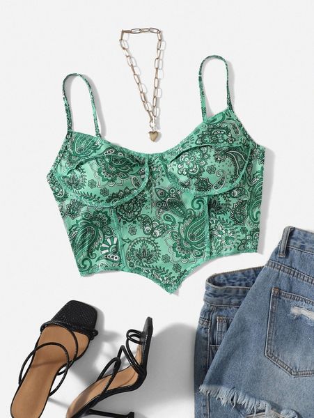 

paisley print asymmetrical hem cami l3uw#, White