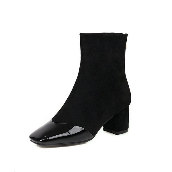 

2021 new fashion women ankle boots square toe thick high heels shoes woman winter party office lady pumps size 41 42 43 cvvq, Black