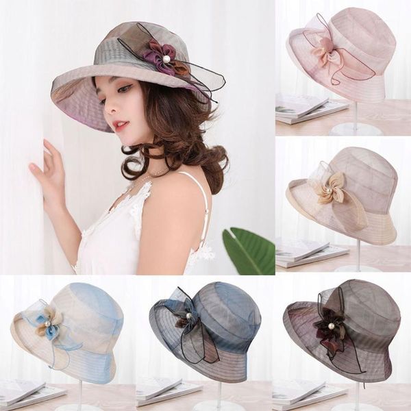 

wide brim hats summer hoilday floppy straw hat women ladies beach foldable bow flower sun cap  wide#p21, Blue;gray