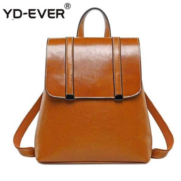 

women genuine leather backpack shoulder bag simple fashion oil wax leather leisure travel backpack school bags