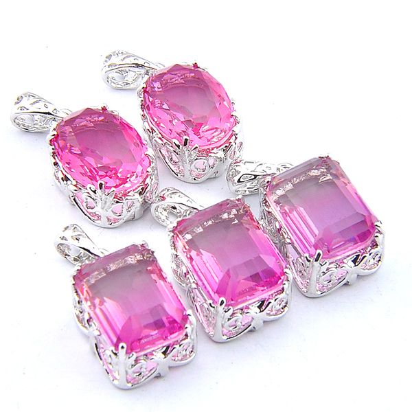 

mix 5pcs rainbow new luckyshine 925 sterling silver square oval pink bi-colored tourmaline gemstone necklaces pendants for lady party gift