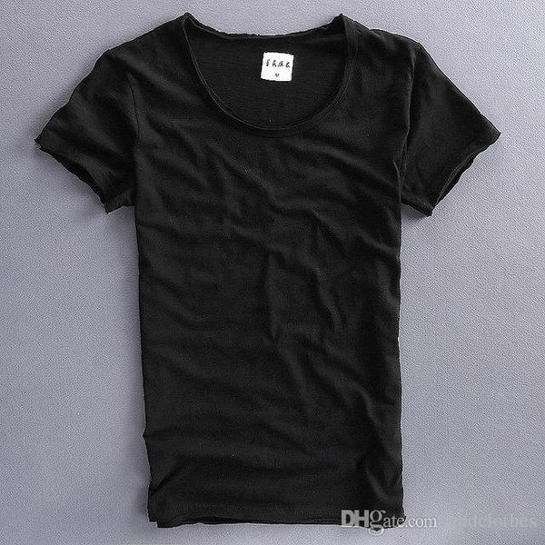 

2020 summer fashion men's casual t-shirt cotton slub breathable vintage solid color v-neck short sleeve men's black t-shirt, White;black