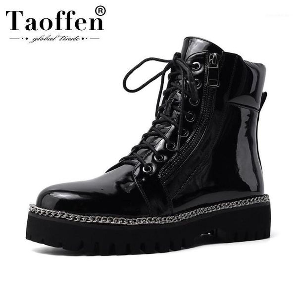 

boots taoffen 2021 retro office work ankle casual motorcycle shoes woman fashion flats botas footwear size 35-441, Black
