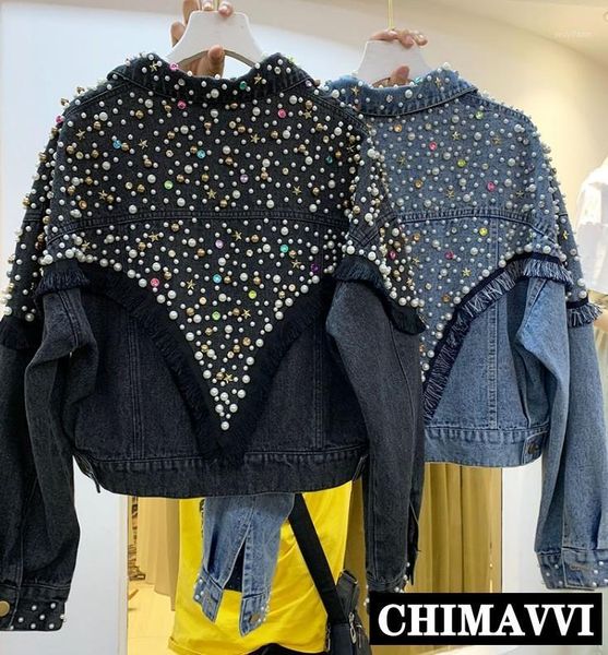 

autumn new fashion heavy beads washing denim jacket coat women loose short cowboy coats studded jeans jackets outwear1, Black;brown
