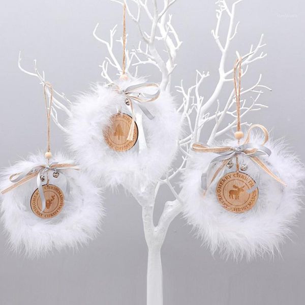 

christmas white feather rattan bow bell christmas tree pendant hanging decor1