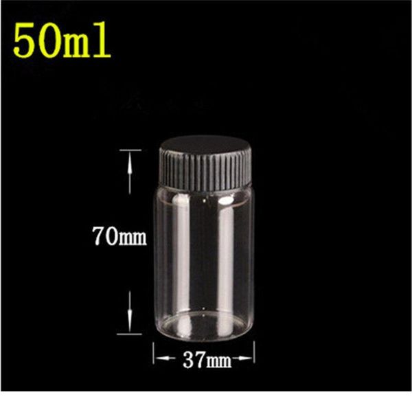 

37*70*24mm 50ml glass bottles with plastic screw cap transparent empty glass gift bottles jars black lid 12pcs bbyoli