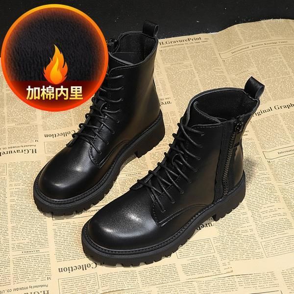 

platform sports shoes woman boots women new 2020 luxury designer booties ladies round toe winter footwear zipper flat1, Black